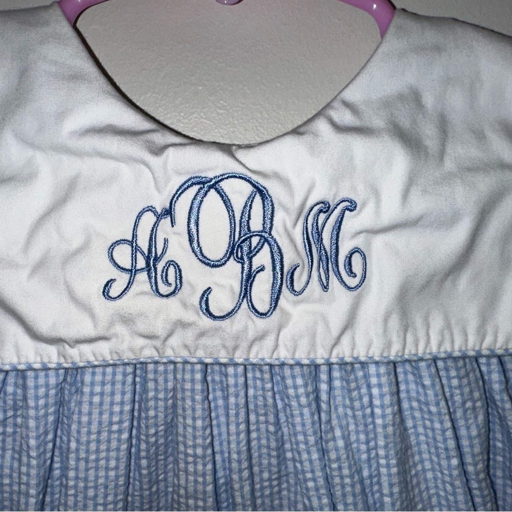 White and Blue Monogrammed Dress